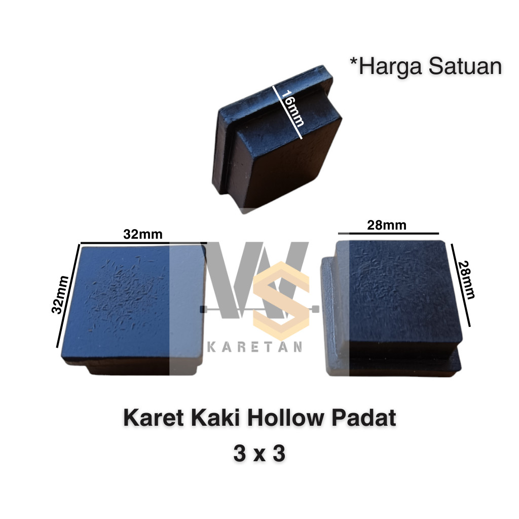 Karet Kaki Hollow 3x3 Padat Karet Tutup Kaki Meja Kursi Rak Besi Hollow