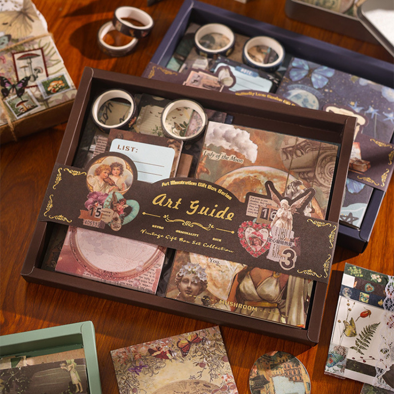 

English Retro Notebook Gift Box Set for Boys and Girls DIY Scrapbook Stickers Notebook Gifts School Supplies Stationery