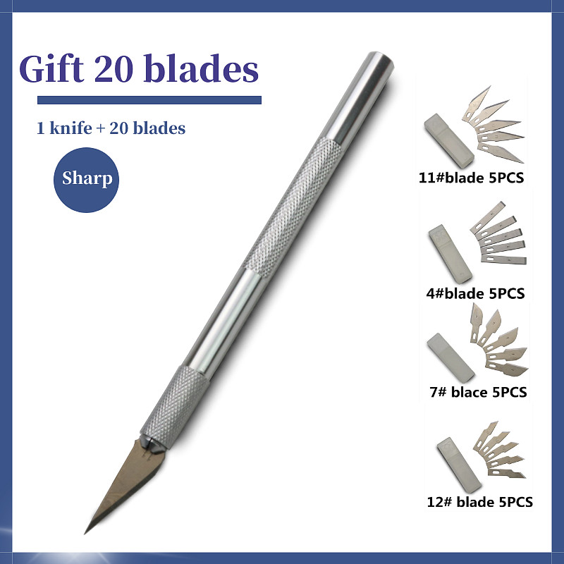 

21PCS a Set Utility Carving Knife 20 steel blades and an aluminum alloy Office paper cutting and letter opening knife