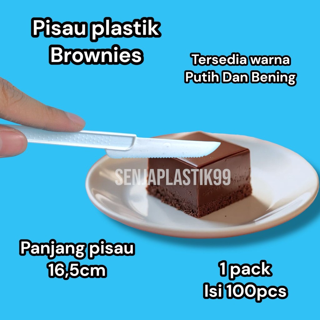 (ISI 100) Pisau Plastik Kue Brownies Kecil / Pisau Roti Cake Tart Hitam Bening Putih