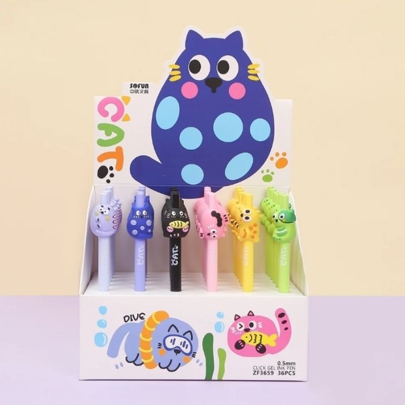 

SOFUN BALLPOINT CLICK GEL ZF3659-1 / Bolpen Pulpen Pena Gel Cetek Fancy Karakter Motif Kucing Lucu