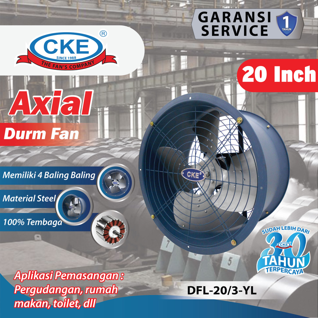 CKE Drum Fan 20 Inch Blower Tabung Exhaust Industri Gudang 380V
