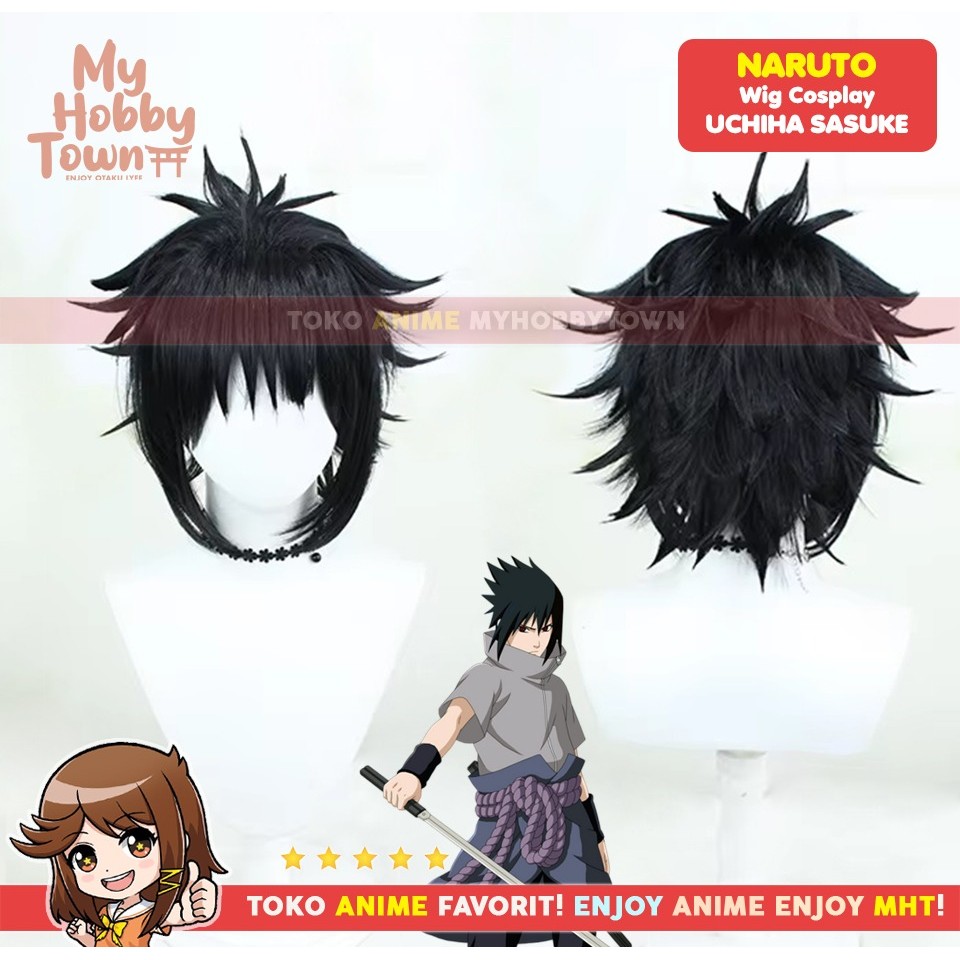 Wig Cosplay Anime Black 35 cm Naruto - Uchiha Sasuke Rambut Palsu