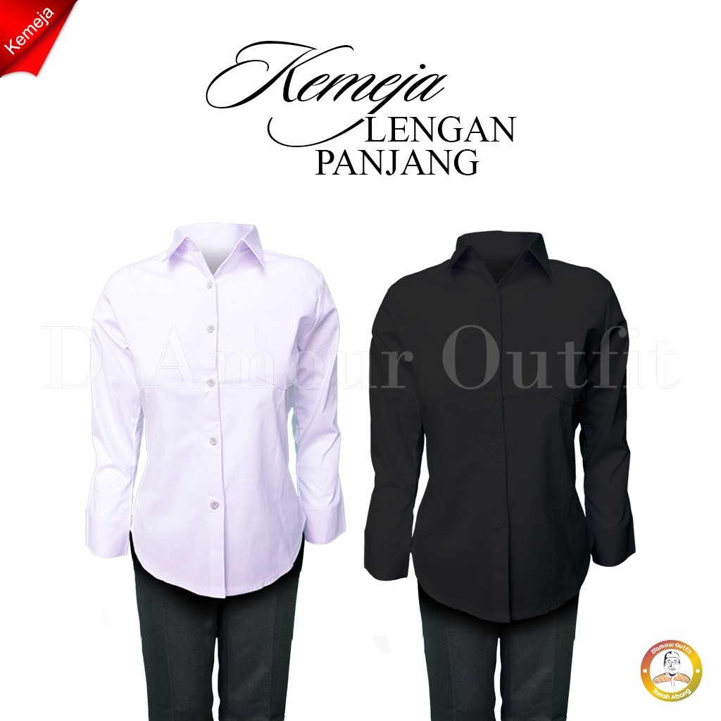 Damour Outfit | Kemeja Kerja Putih Polos Formal Tangan Panjang Wanita Kekinian Kemeja Hitam Putih Le