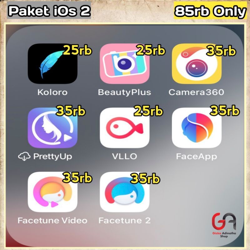 [PROMO Paket 2] Faceapp , Koloro , BeautyPlus , Camera360 , PrettyUp , VLLO , Facetune2 Premium PRO