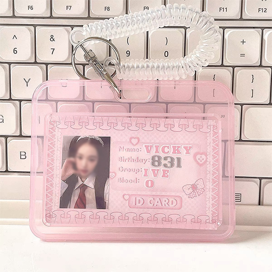 

SKYSONIC Pink Kpop Photo Card Holder Anti-lost Keychain 3 Inch Transparent Idol Protective Case Bag Bus Cards Sleeves Supplis