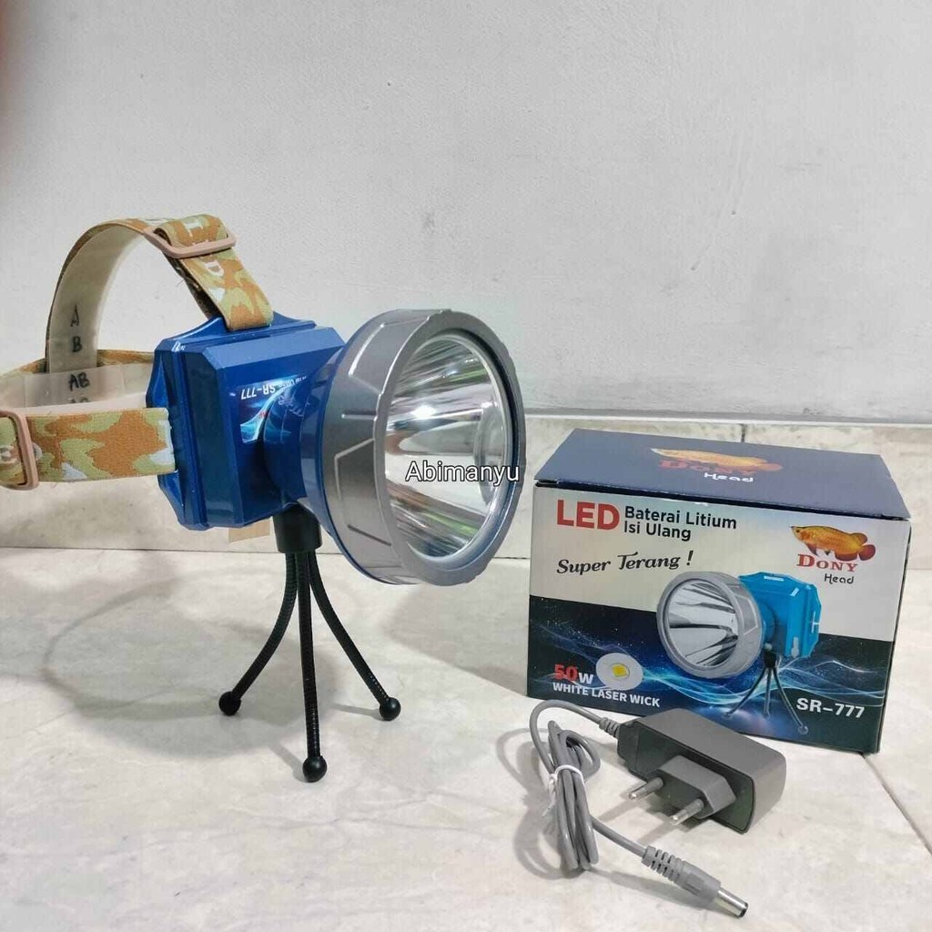 senter kepala dony 50 watt LED LASER kepala jumbo SR-777  diameter 10cm 3pcs baterai 8600mAh tahan 1