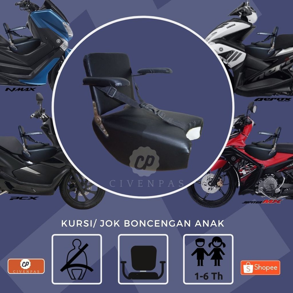 PUJEGANSHOP Jok kursi Boncengan Anak Sandaran Utk motor NMAX PCX AEROX Jupiter MX