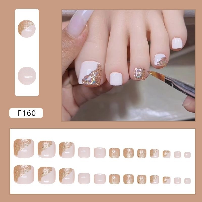 F160 - Kuku Cantik 24pcs set Kuku Palsu Fake Nails Box Free lem cair / lem jelly tahan air Kuku Pals