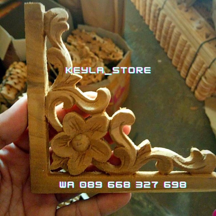 Dekorasi Dinding Kayu Ukir Sudut Dekorasi Tempel Pintu Kusen Jendela NCH 002