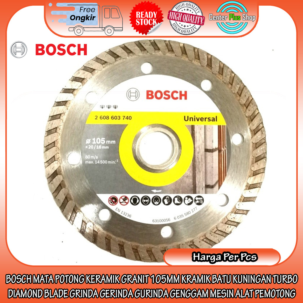 Bosch Mata Potong Keramik Granit 105mm Kramik Batu Kuningan Turbo Diamond Blade Grinda Gerinda Gurin