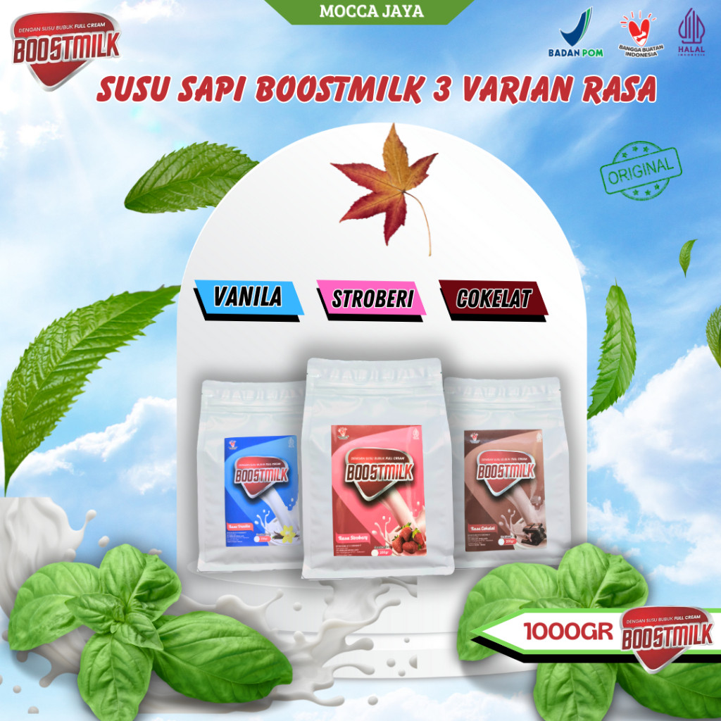 

BOOSTMILK SUSU SAPI BUBUK PENAMBAH NAFSU MAKAN DAN PENNGEMUK BADAN KEMASAN 1KG/1000GR 3 FOVORIT RASA