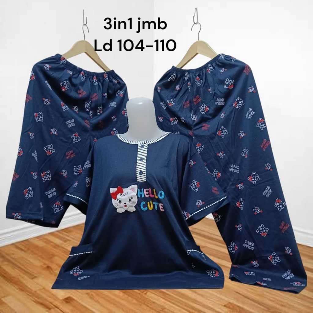 Cod Baju tidur wanita dewasa babydoll kaos tebal premium 3in1/baju tidur 2celana bahan tebal