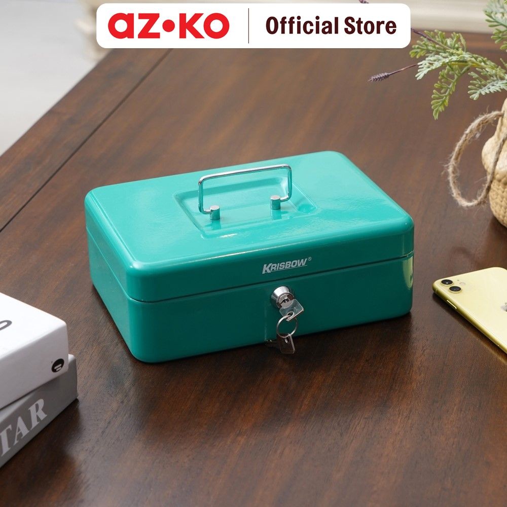 AZKO Krisbow 25 cm Cash Box - Hijau Tempat Uang Money Box Money Storage Kotak Uang Brankas
