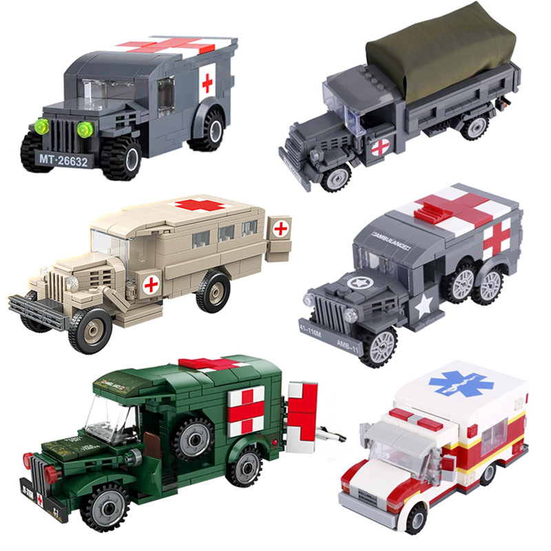 WW2 Military Ambulance Series US WC54 Medical Vehicle Block GAZ-55 Truck Model Assembly Bricks Toys 