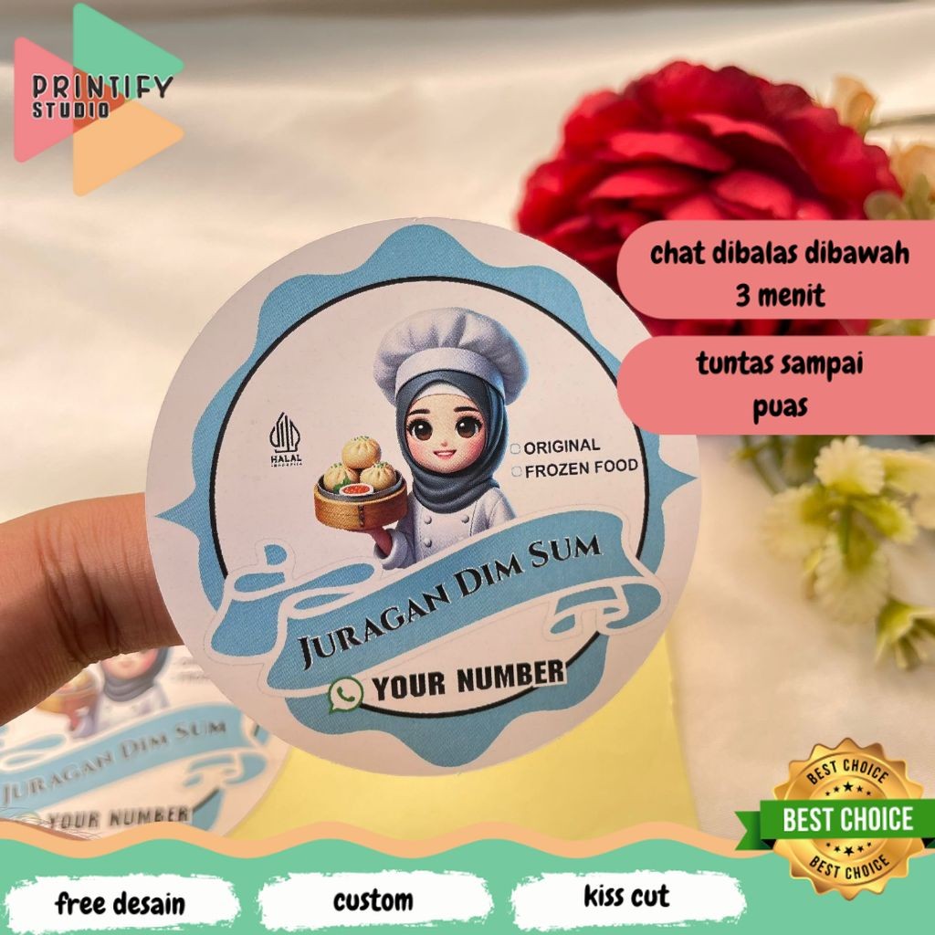 

Printify 9-15 Sticker Label Makanan Dimsum Stiker Free Desain Bulat Chromo Dim Sum Custom Uk.Besar