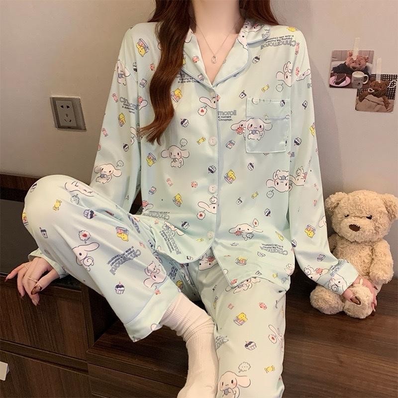 CIMON - Setelan Piyama Wanita Dewasa Import Lengan Panjang Celana Panjang Motif Cinnamorol Bahan Ade