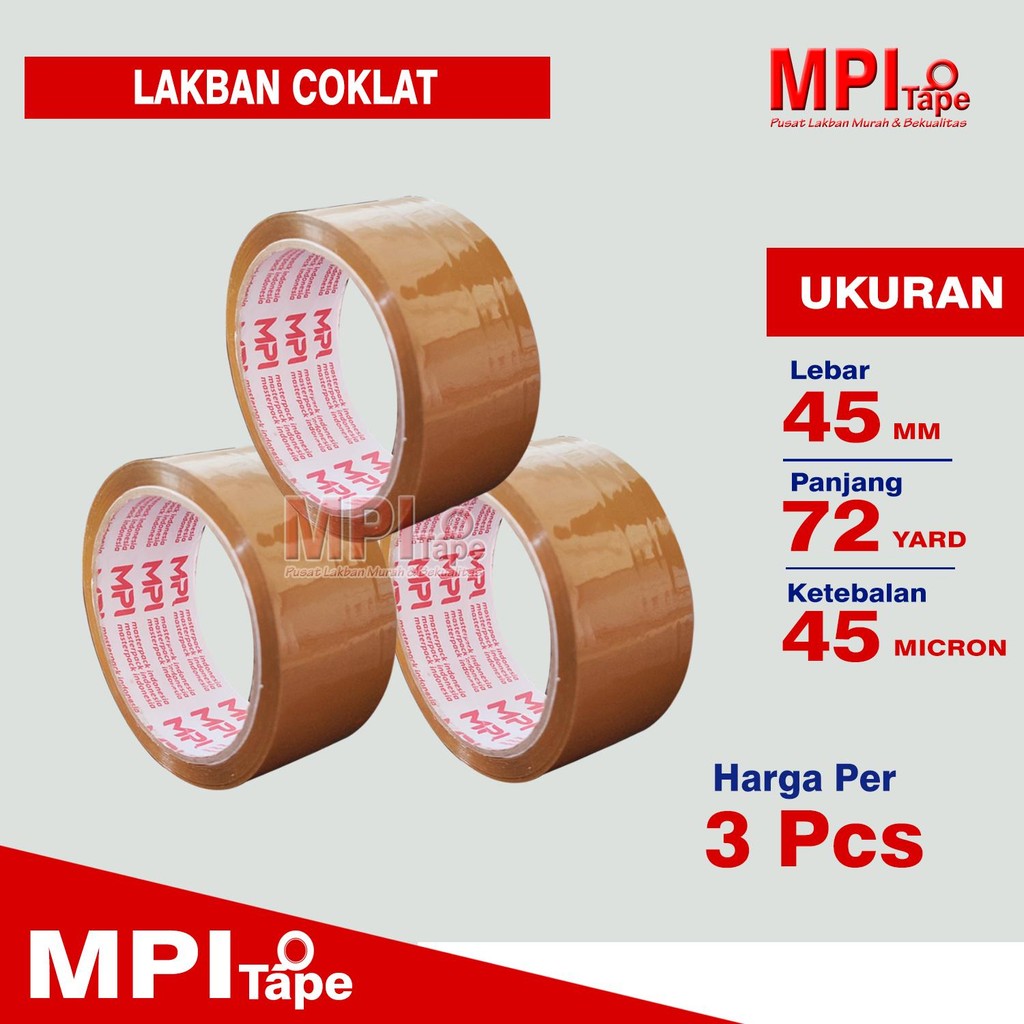 

3 Pcs - Lakban Coklat 45 mm x 72 Yard - Lakban Packing - MPI
