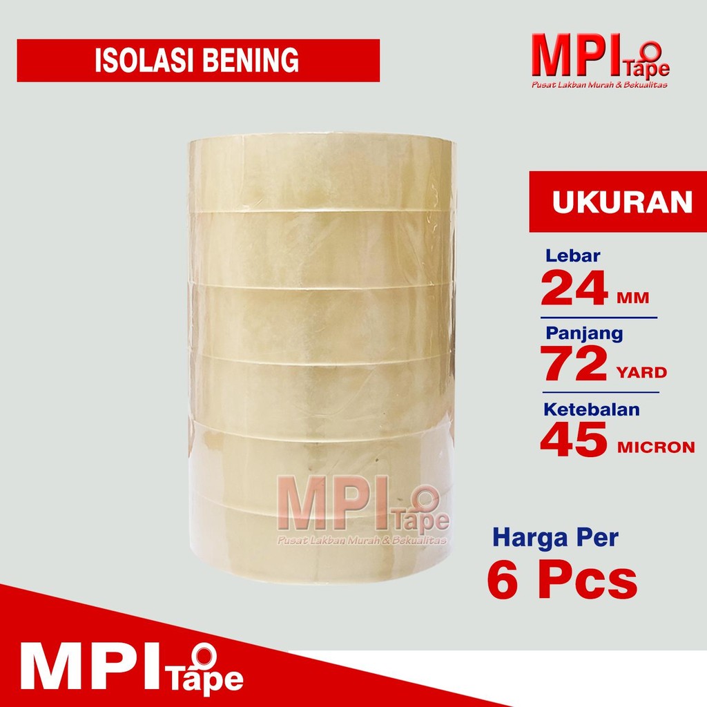 

1 Slop / 6 Pcs - Lakban Isolasi 24 mm x 72 Meter - Lakban Selotip Mini - MPI