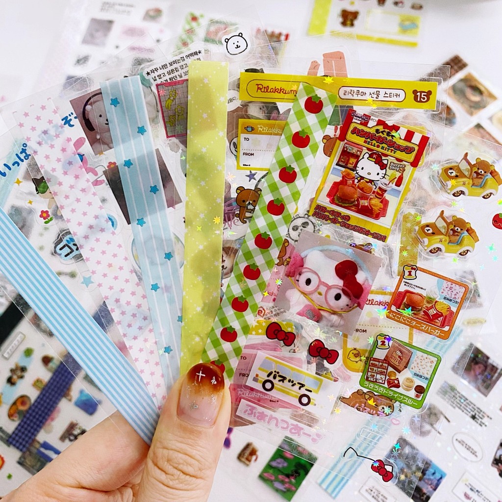 

18 Sheets Kawaii Bear Stickers Food Theme Scrapbook Stickers Japanese 2-Sided Clear PET Phone Case Decor Supplies