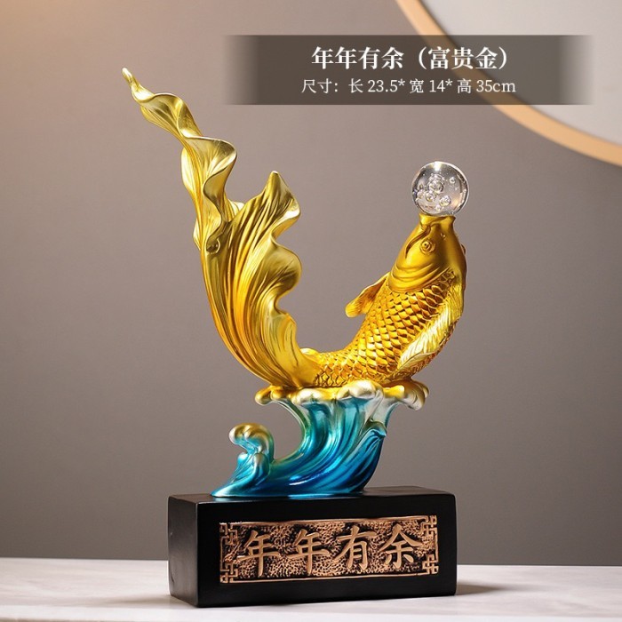 Patung Pajangan Ikan Koi / Dekorasi Ruangan Pajangan Rak - Gold