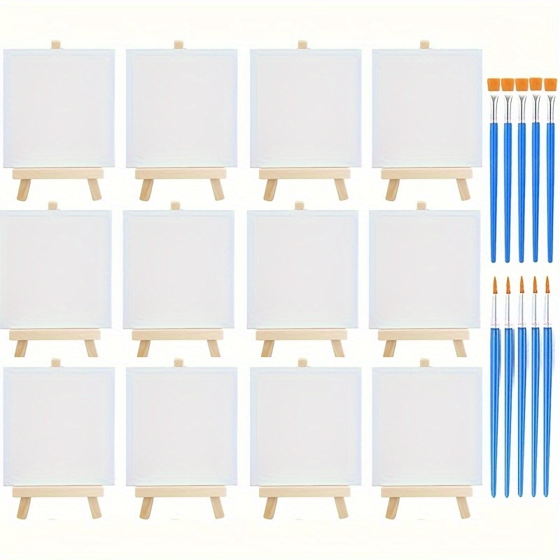 

Mini Art Boards set 10pcs Boards+10pcs Easels+10pcs Brushes 10cm Blank Mini Canvas Panels Wooden Easels DIY Painting Practice
