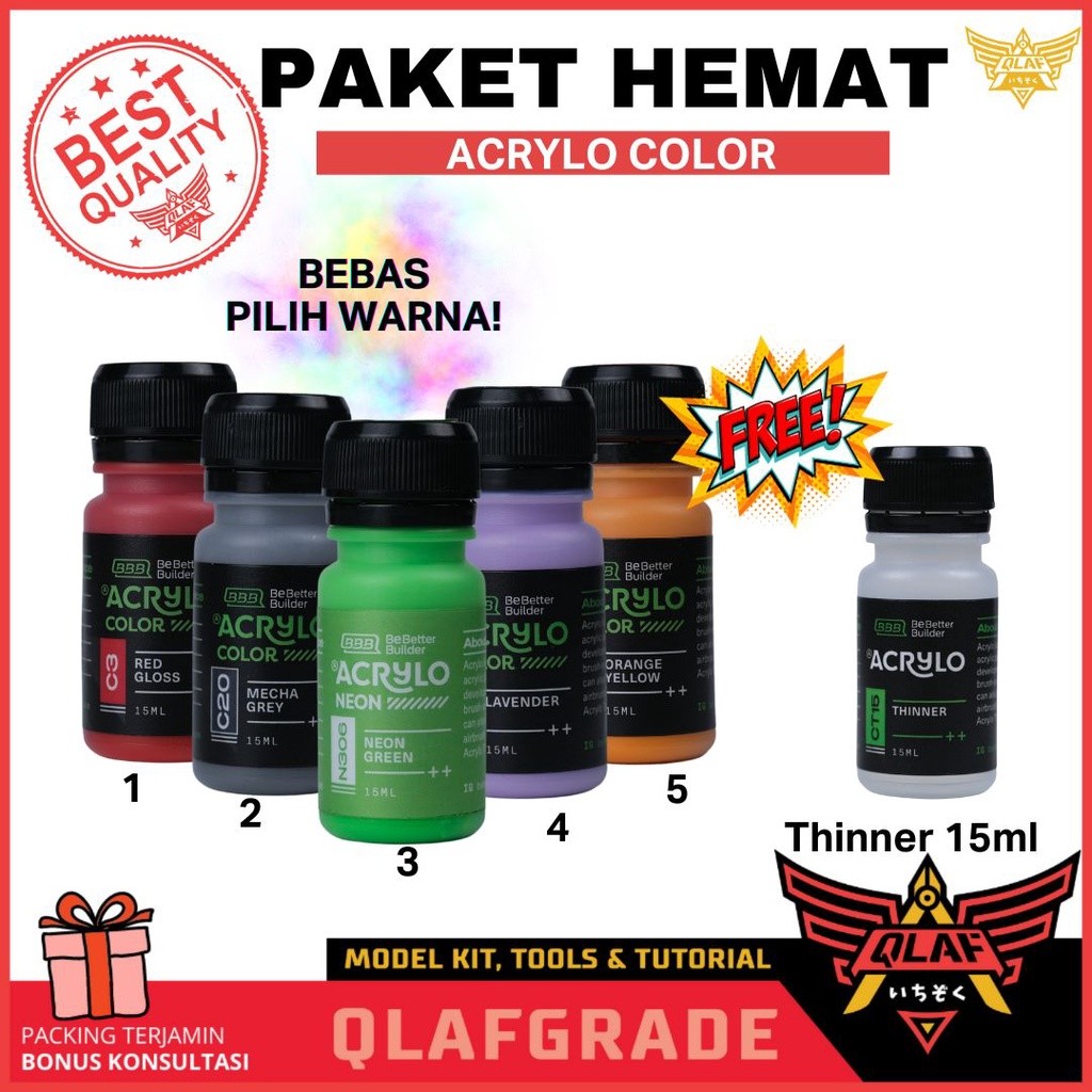 

Paket Hemat Acrylo Beli 5 gratis free thinner - acrylo color