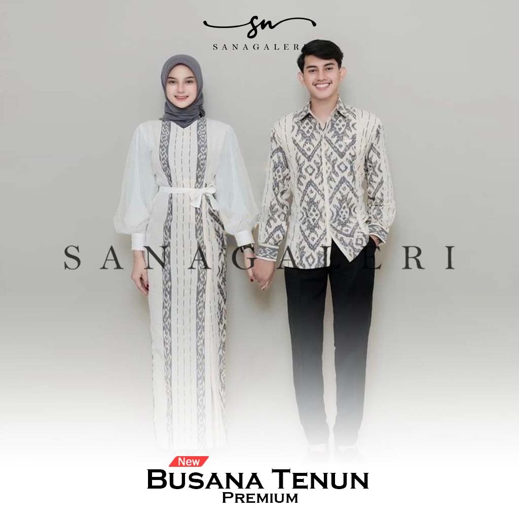Set couple najwa white tenun, dress kondangan ethnic, couple baju kondangan, couple prewed, kemeja p
