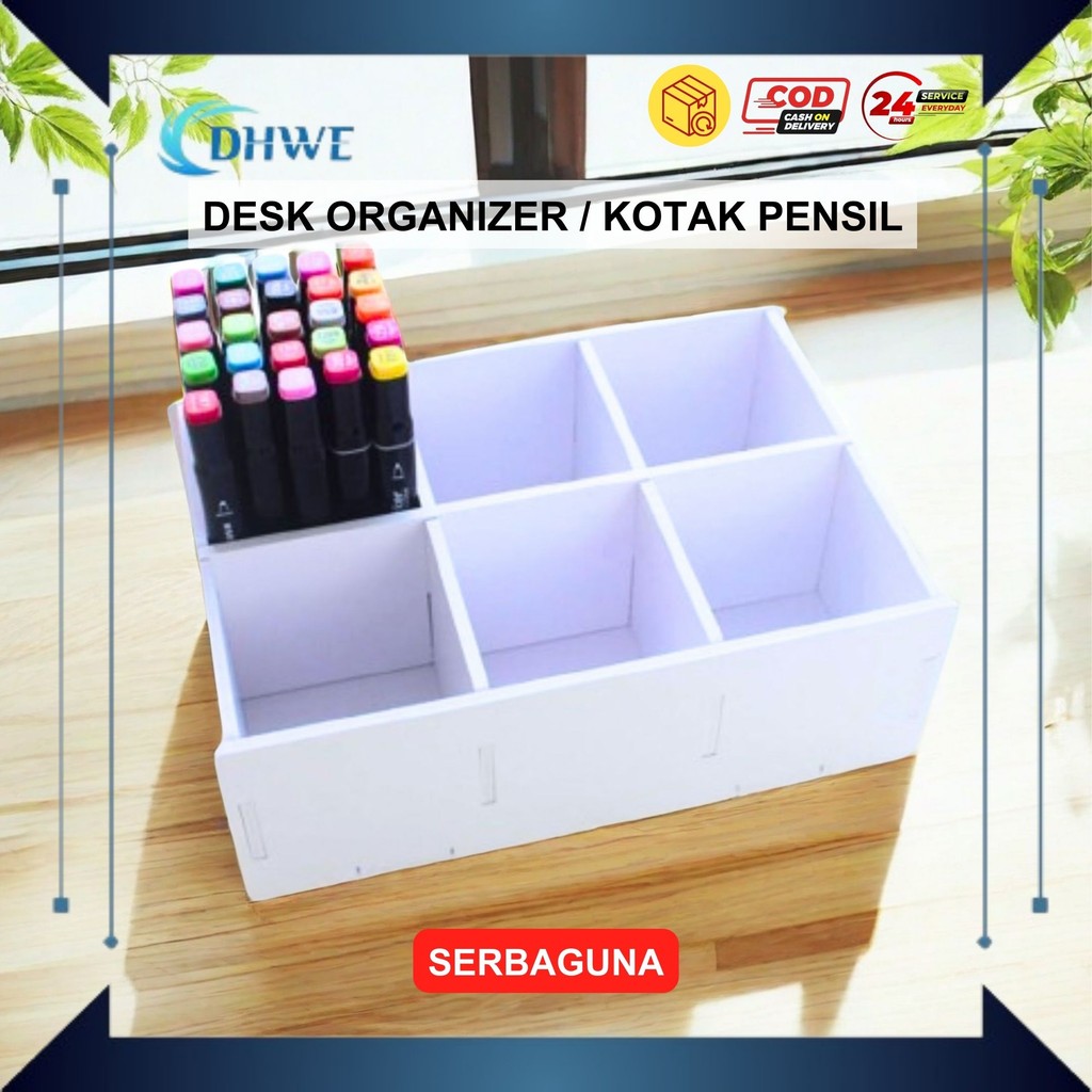 DHWE - Kotak Tempat Pensil Desk Organizer Multi-sekat Tempat Stationary Penyimpanan Pensil Pulpen Pe