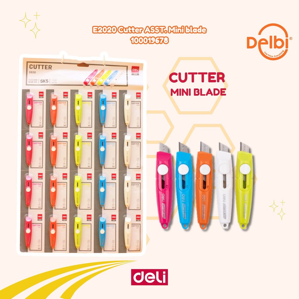 

Deli 2020 SK5 Pisau Cutter Saku Mini - Pink / Orange / Green / Blue / White E2020 Cutter ASST. Mini blade