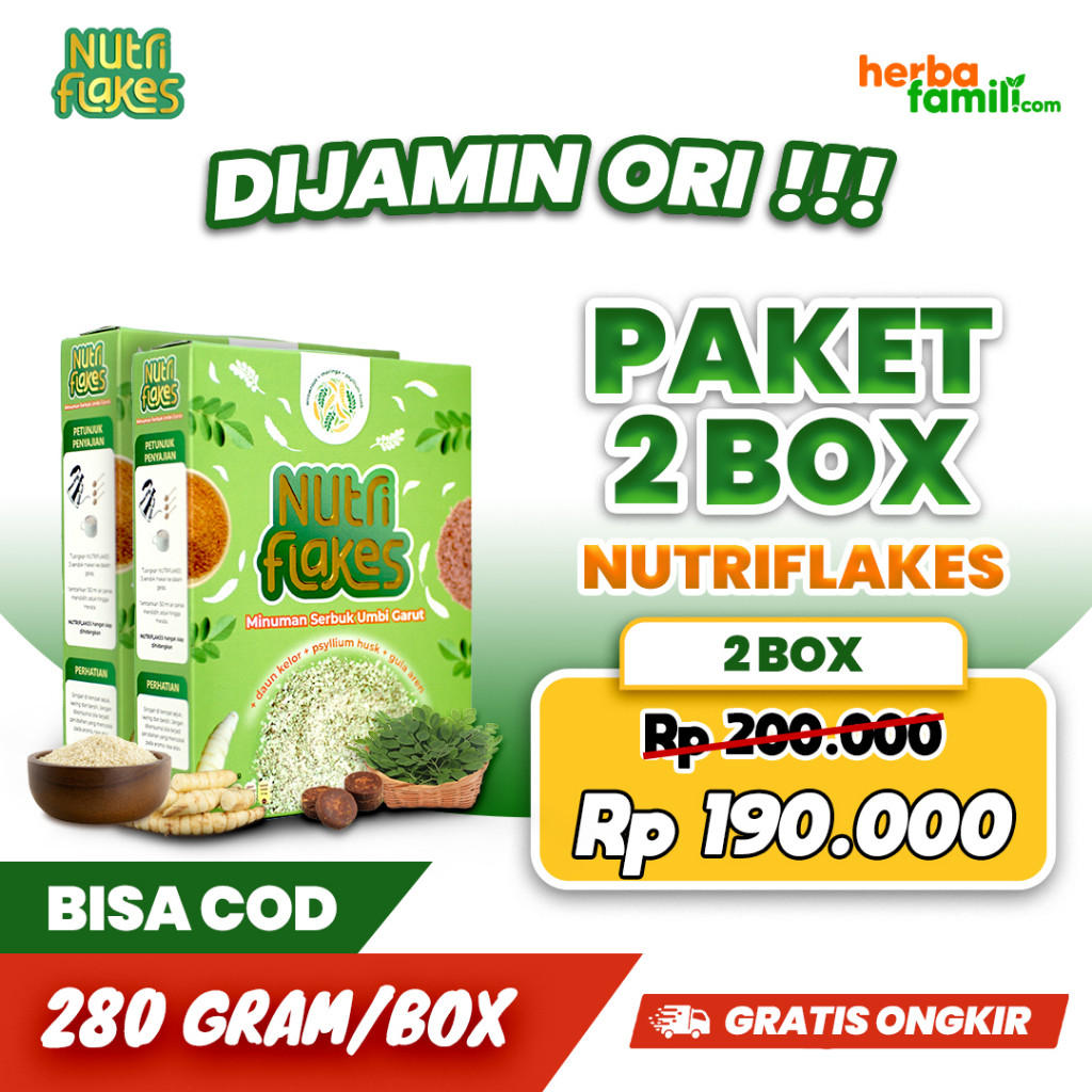 

2 BOX NUTRIFLAKES 100% ORIGINAL OFFICIAL 2 BOX | Sereal Umbi Garut Asam Lambung Bisa Untuk Diet Sehat Secara Alami NUTRIFLAKES