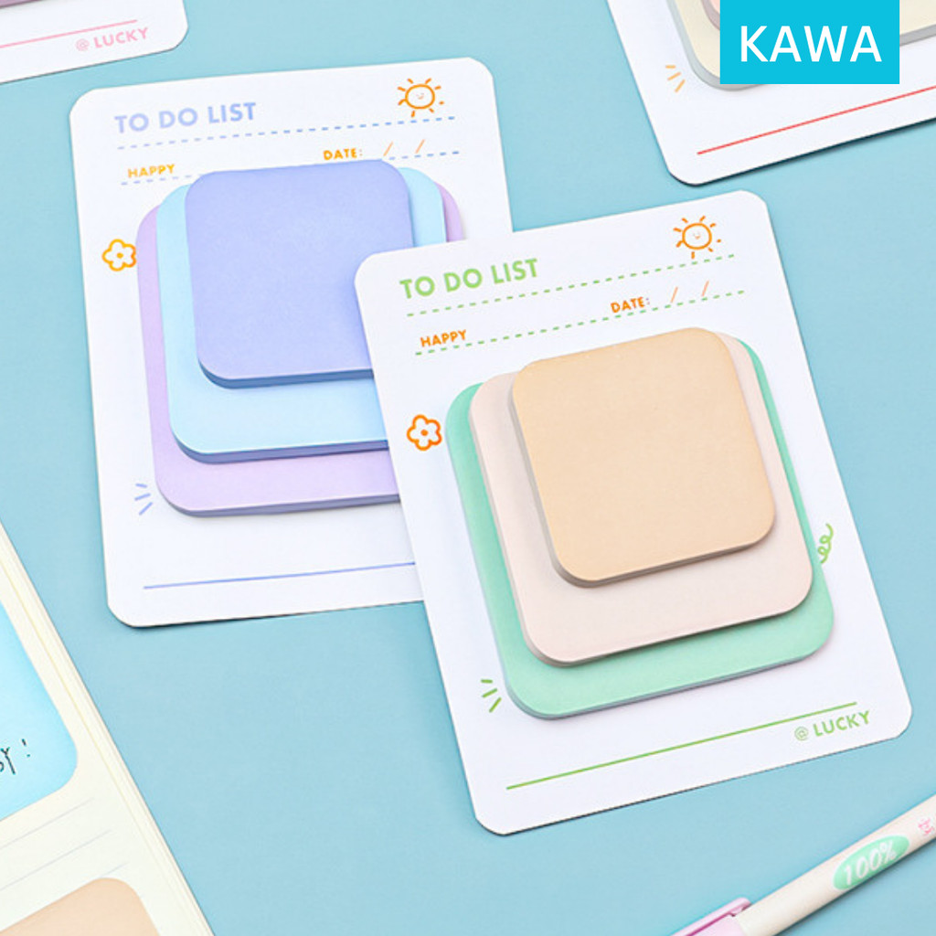 

KAWA Sticky Notes Kertas Catatan Pesan Tempel Set 3 Ukuran Size Stick Note Warna Pastel Lucu Lem Pengingat Estetik