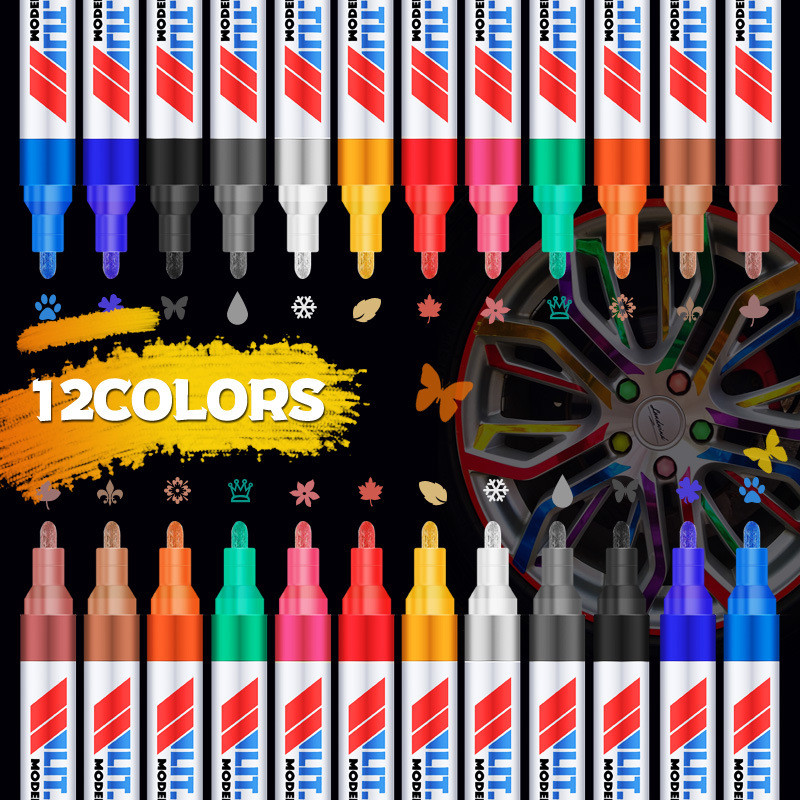 

12 Colors Set Permanent Oily White Markers Pens Waterproof Tire Painting Graffiti Environmental Gel Pen Notebook Drawing Supplie
