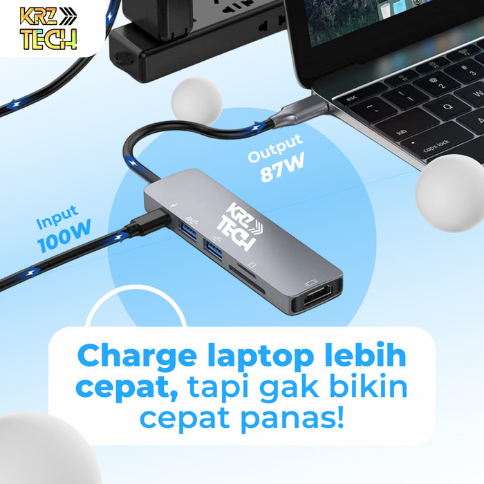 6 IN 1 KRZ Tech USB C Thunderbolt 3 Pro Hub Dongle For Macbook/Laptop