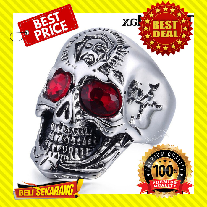 CINCIN PRIA TENGKORAK MATA RUBY ASLI / CINCIN TITANIUM UNISEX ORI C17