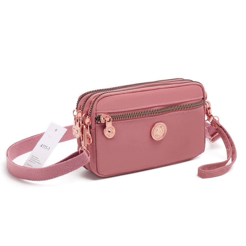DEOBAGS DOMPET HP WANITA  / SELEMPANG MINI 4 RUANG /  TAS SELEMPANG 4 RESLETING KP 4111-1 ROSE GOLD