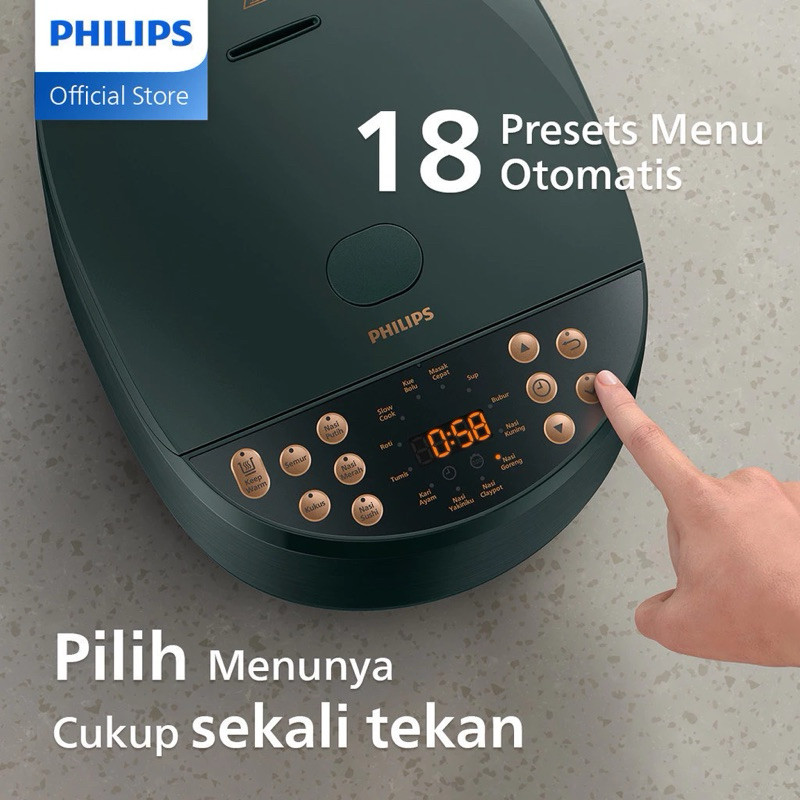 Magic Com Rice Cooker Digital PHILIPS HD-4515/91 18 Fungsi Menu 1.8L 1.8Liter Bakuhanseki Panci Kera