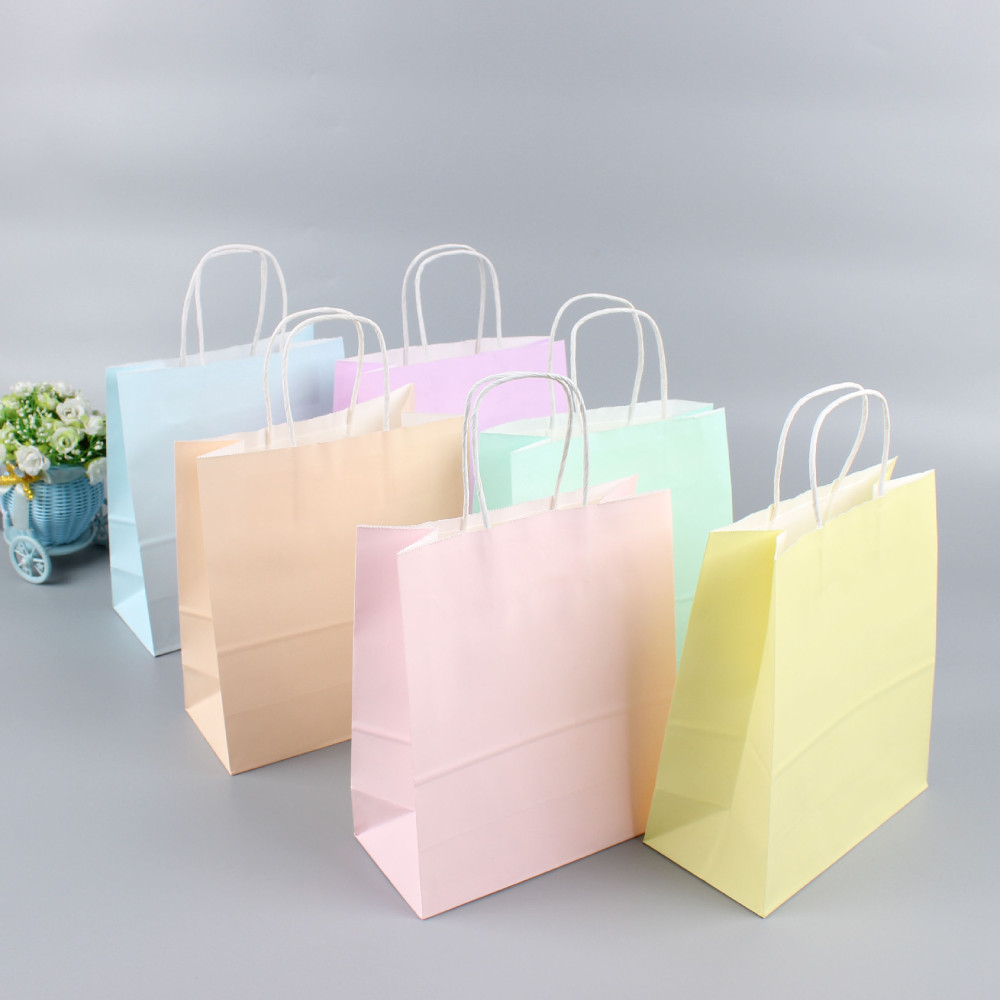 

6pcs Festival Gift Kraft Bag Shopping DIY Multifunction Recyclable Paper Bag with Handles Pink Paper Bag