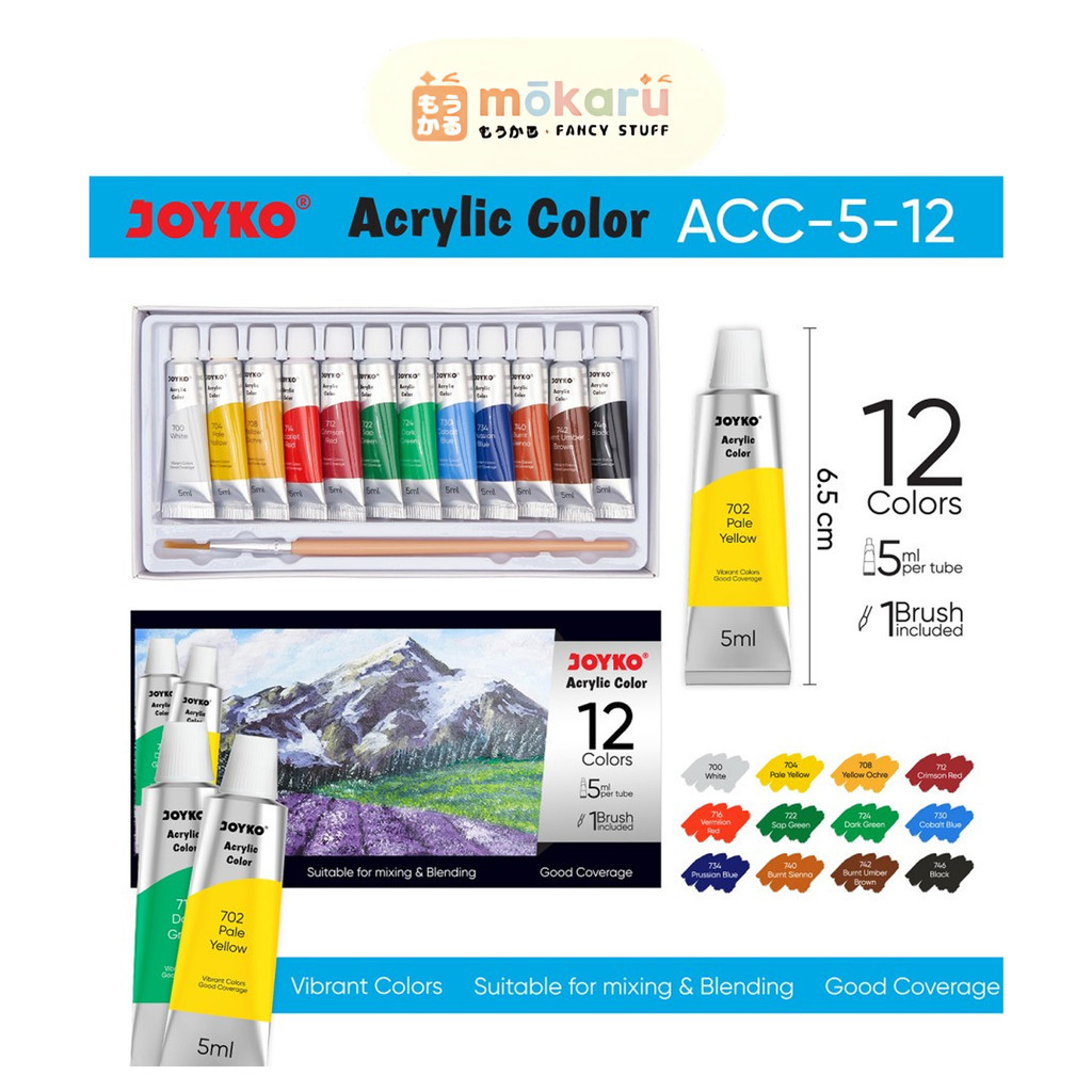 

Joyko Cat Acrylic ACC-5-12 Warna / Cat Akrilik Acrylic Color 12 Warna