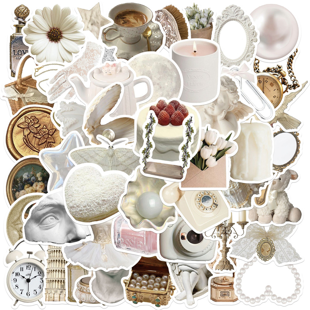 

50PCS Ins Pearl White Ballet Fairily Girls Cute Sticker Aesthetic Decal Diary Fridge Notebook Phone Waterproof Bottle Sticker