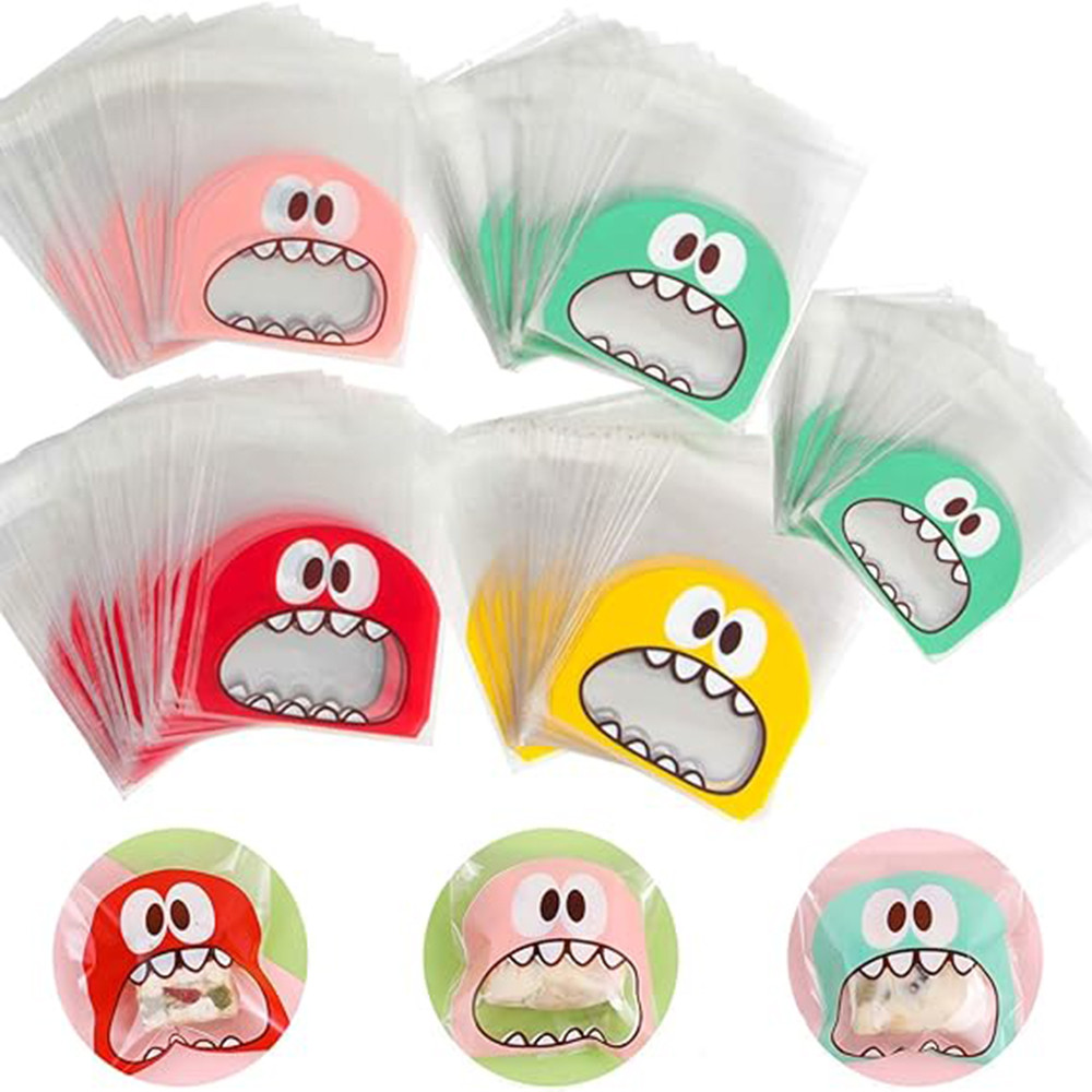 

50/100pcs Cookie Candy Bags Cute Cartoon Monster Self-Adhesive Plastic Bag Biscuits Snack Baking Package Supplies Birthday Decor