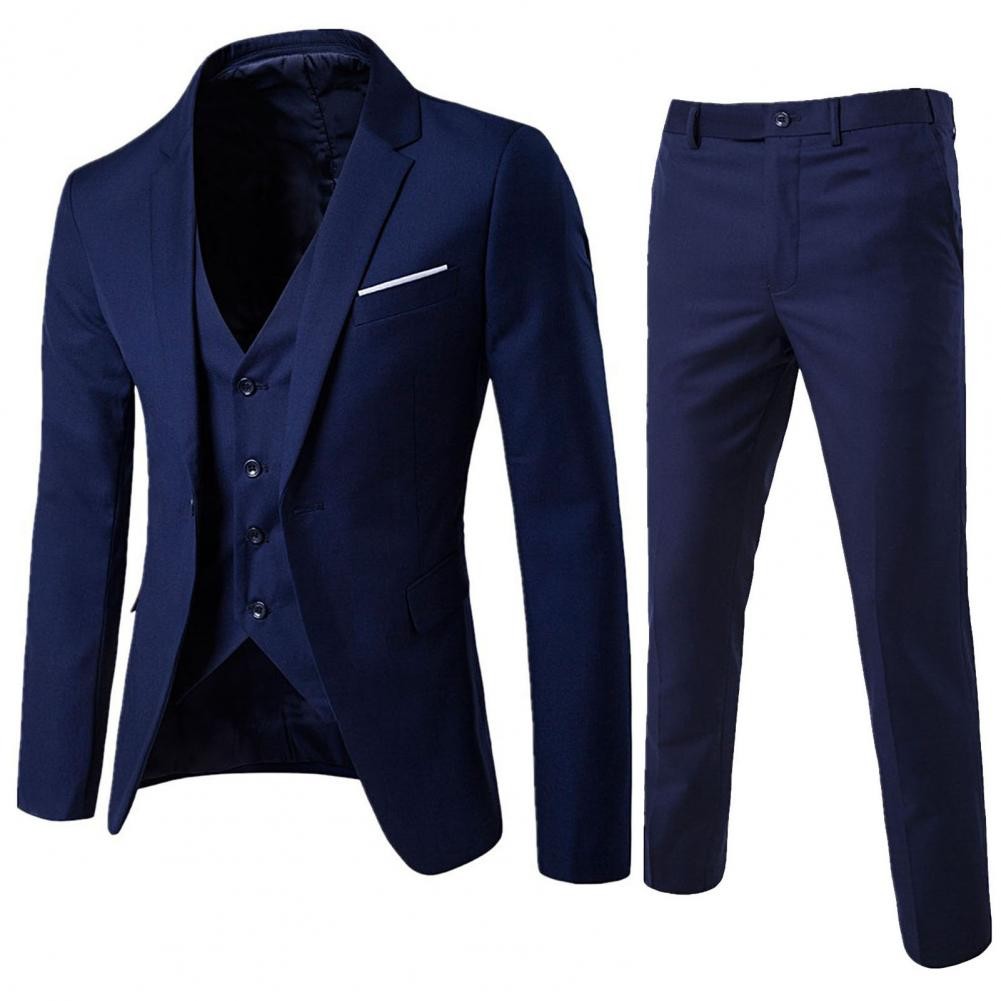 Korean Style Men Blazer Vest Pants Set Casual Business Buttons Cuff Blazer Vest Trousers Men Suit We