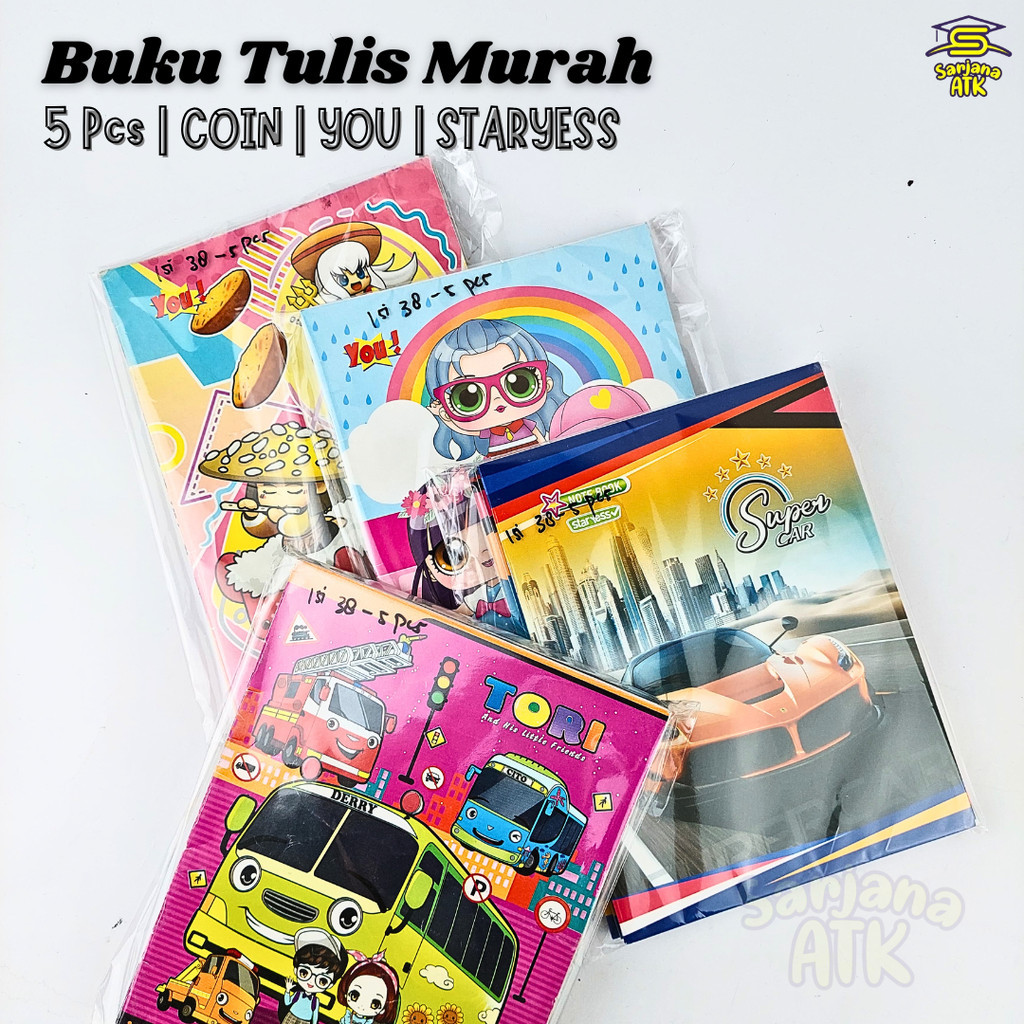 

( 5Pcs ) Buku Tulis / Buku Catatan Anak / Buku Tulis Murah Isi 38 Lembar