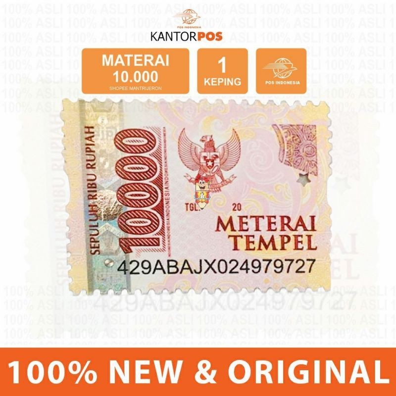 

Materai 10000 Sepuluh Ribu Lolos Sinar UV Ultraviolet (Materai Baru Bukan Bekas) ORIGINAL TERMURAH.!! BERGARANSI BEBAS PENGEMBALIAN.!!!