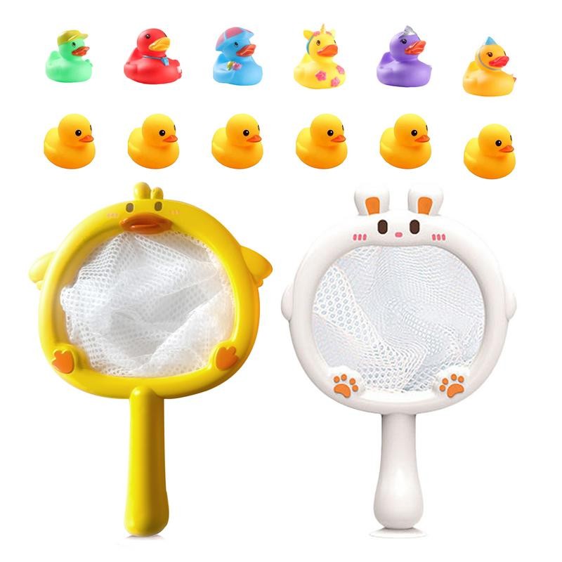 Animal Bath Toys Bathtub Duck Toy Set Bath Tub Pool Toy With Fish Net Cute Rubber Animal Toys Funny 