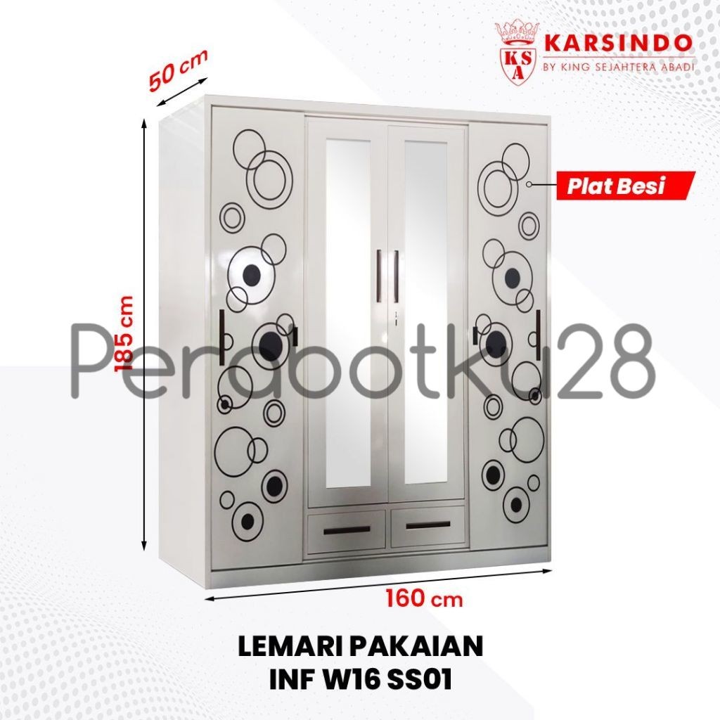 [ PERABOTKU28 ] LEMARI PAKAIAN IMPORT BESI 4 PINTU INF-W16SS / LEMARI BAJU IMPOR BAHAN PLAT BESI 4 P