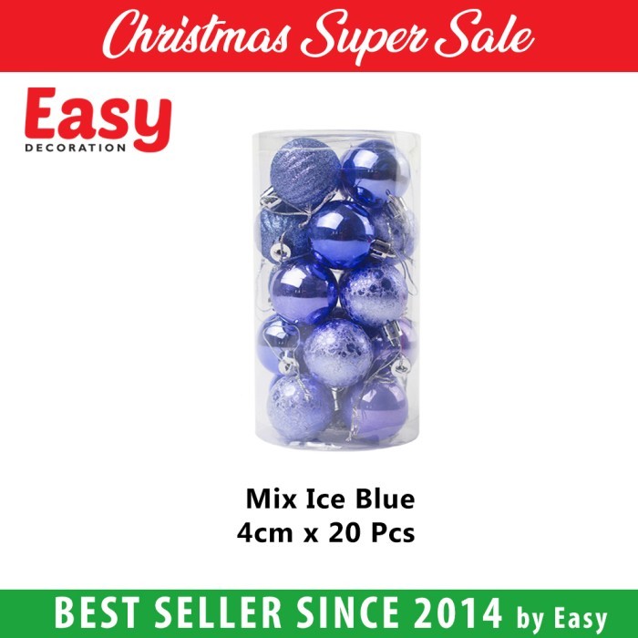 

Bola Natal 4 cm Hiasan Akresoris Christmas Ornament isi 20 Pcs - Mix Ice Blue