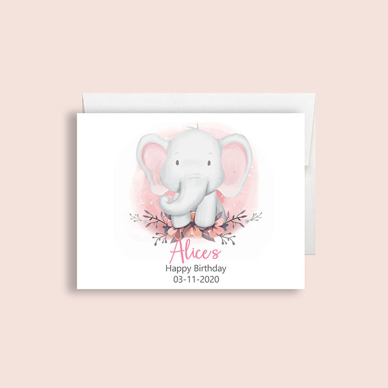 

6pcs/set Custom Cartoon Elephant Greeting Cards Baby Shower Birthday Party Postcards Customized Personalized Place Cards