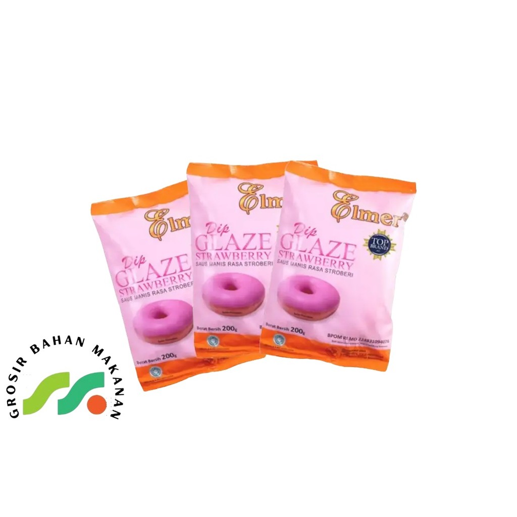 

ELMER DIP GLAZE STRAWBERRY 200 GR TOPPING DONAT DLL