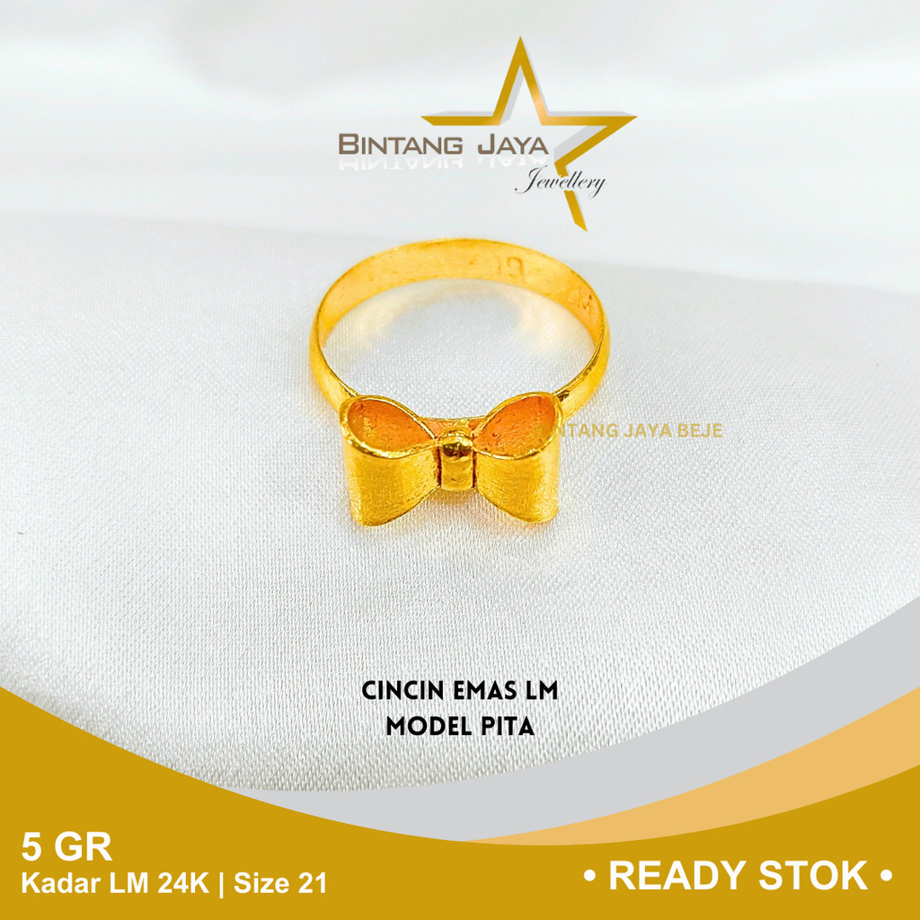 Cincin Emas Kadar 24K LM 99 Berat 5 gr gram Size Ukuran 18-21 Model Pita Polos Cicin Perhiasan Gold 